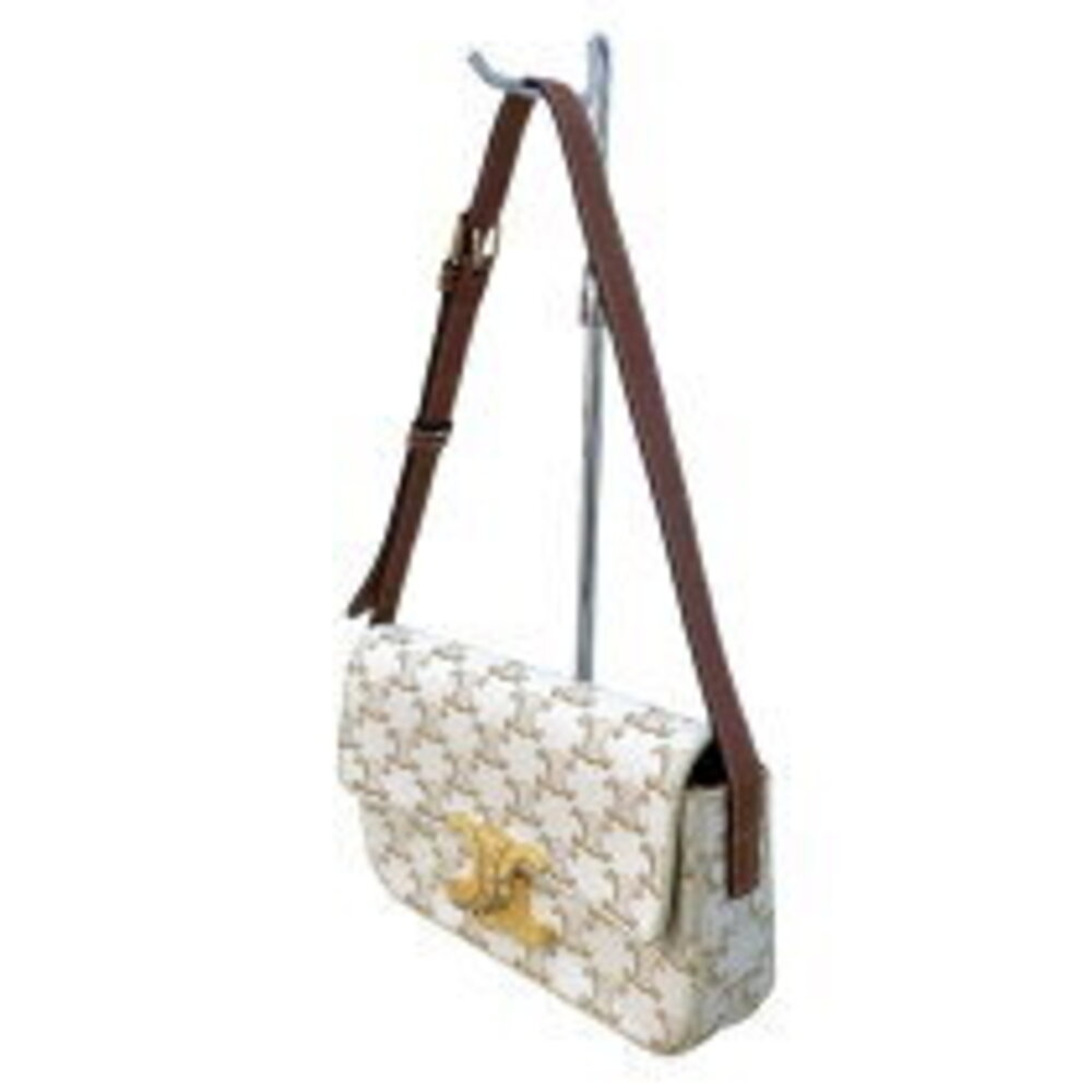 Celine Calf Canvas Bag Leather White Shoulder Triomphe Claude - Picture 3 of 11
